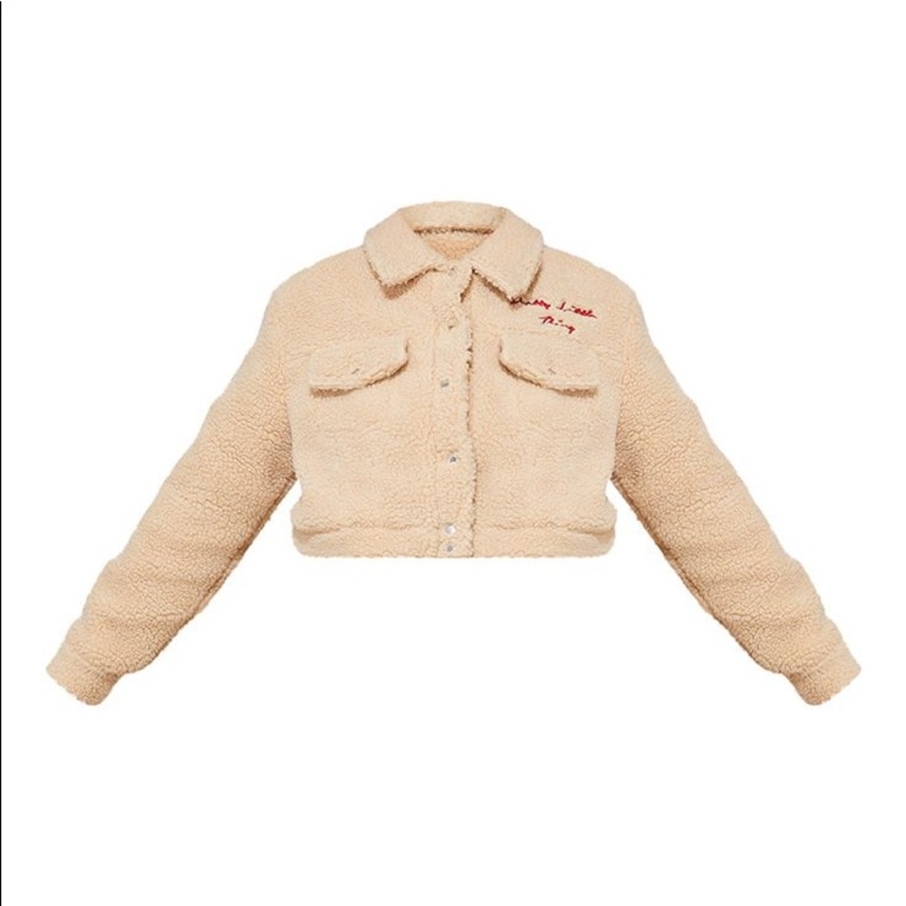 PRETTYLITTLETHING Cream Borg crop jacket